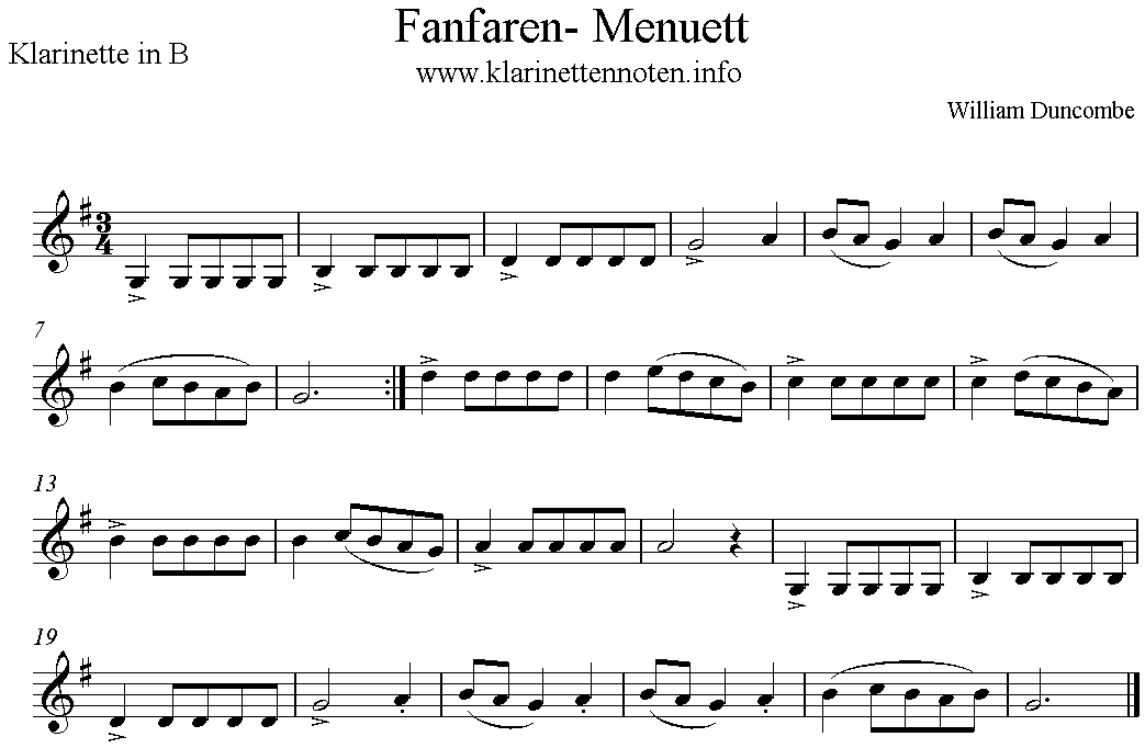 Trompeten Menuet, Klarinette, Clarinet